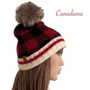 Buffa Plaid Toque Hat Cap w/ Pom Pom Heritage Work Boot Sock Ribbed Trim UNISEX